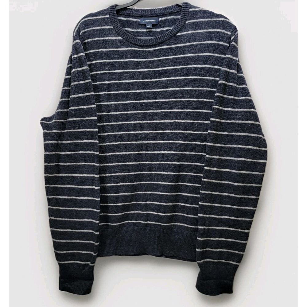 J. Crew Men's Large Wool Blend Long Sleeve Striped Crewneck Blue Sweater Preppy